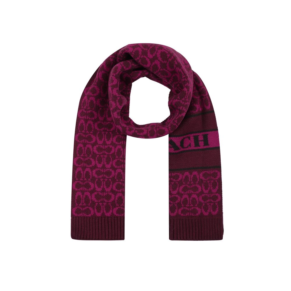 1441 Women's Signature C Logo Knit Scarf, Deep Berry, One